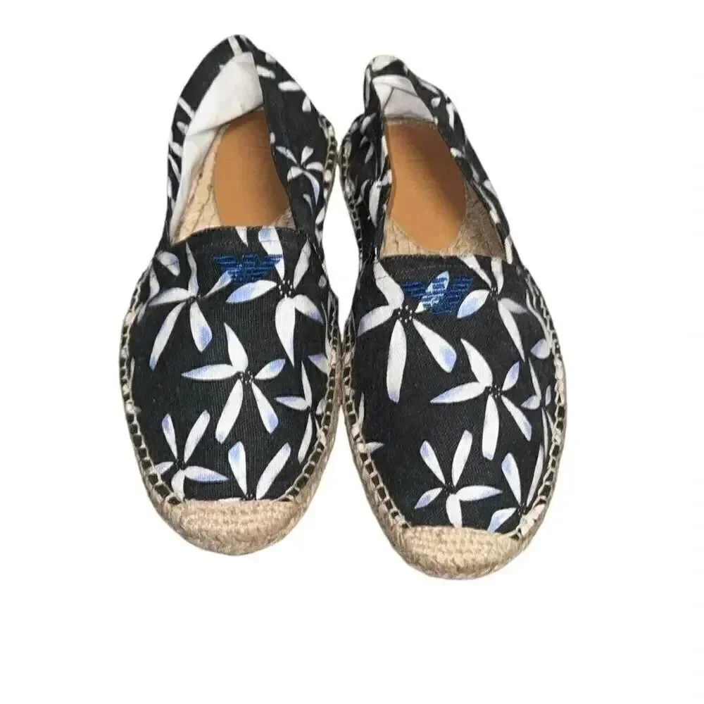 Women’s ARMANI JEANS blue & white floral Espadrille SLIP ON shoes Size 6.5